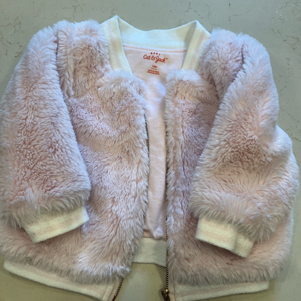 Baby girls 18 month warm fuzzy pink jacket.